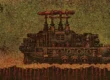 Cena de gameplay do jogo Steel Empire no Mega Drive, mostrando uma nave em estilo steampunk sobrevoando uma cidade industrial com forte estética retrofuturista e inimigos mecânicos.