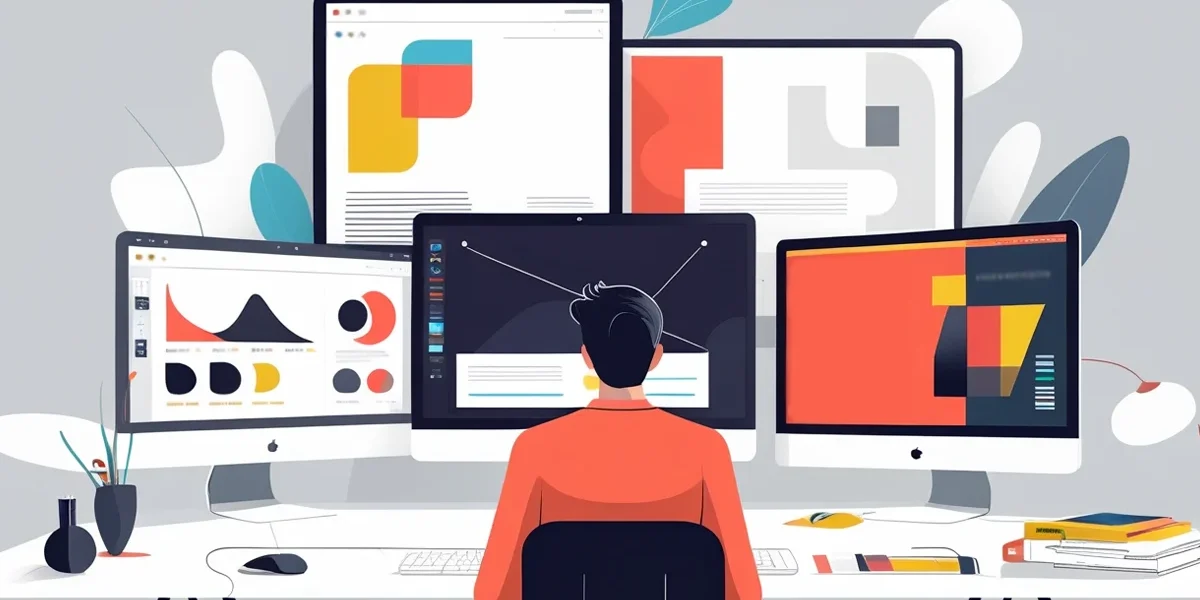 Um designer profissional analisando um dashboard complexo com gráficos de dados e mapas de calor (heatmaps) em um monitor, enquanto esboça ativamente um novo layout de interface (wireframe), ilustrando o processo de transformar dados em decisões de design estratégico.