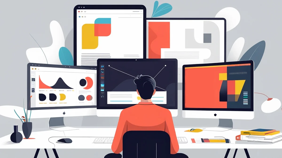 Um designer profissional analisando um dashboard complexo com gráficos de dados e mapas de calor (heatmaps) em um monitor, enquanto esboça ativamente um novo layout de interface (wireframe), ilustrando o processo de transformar dados em decisões de design estratégico.