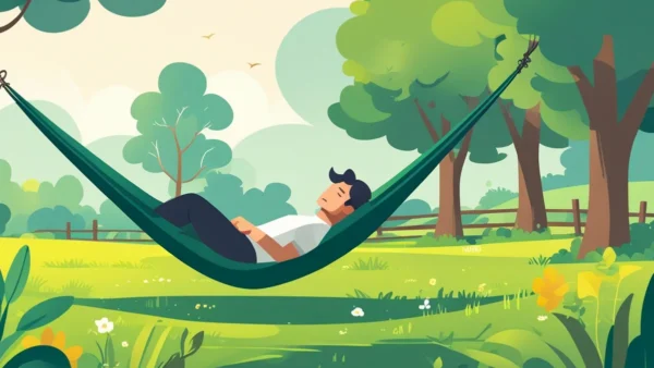 Profissional de design e marketing digital descansando em uma paisagem tranquila, simbolizando a importância das férias para a criatividade e a incubação de ideias.