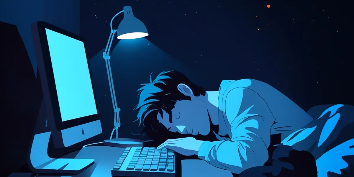 Profissional ocupado em frente ao computador refletindo sobre a importância de estudar e se atualizar no marketing digital e design.