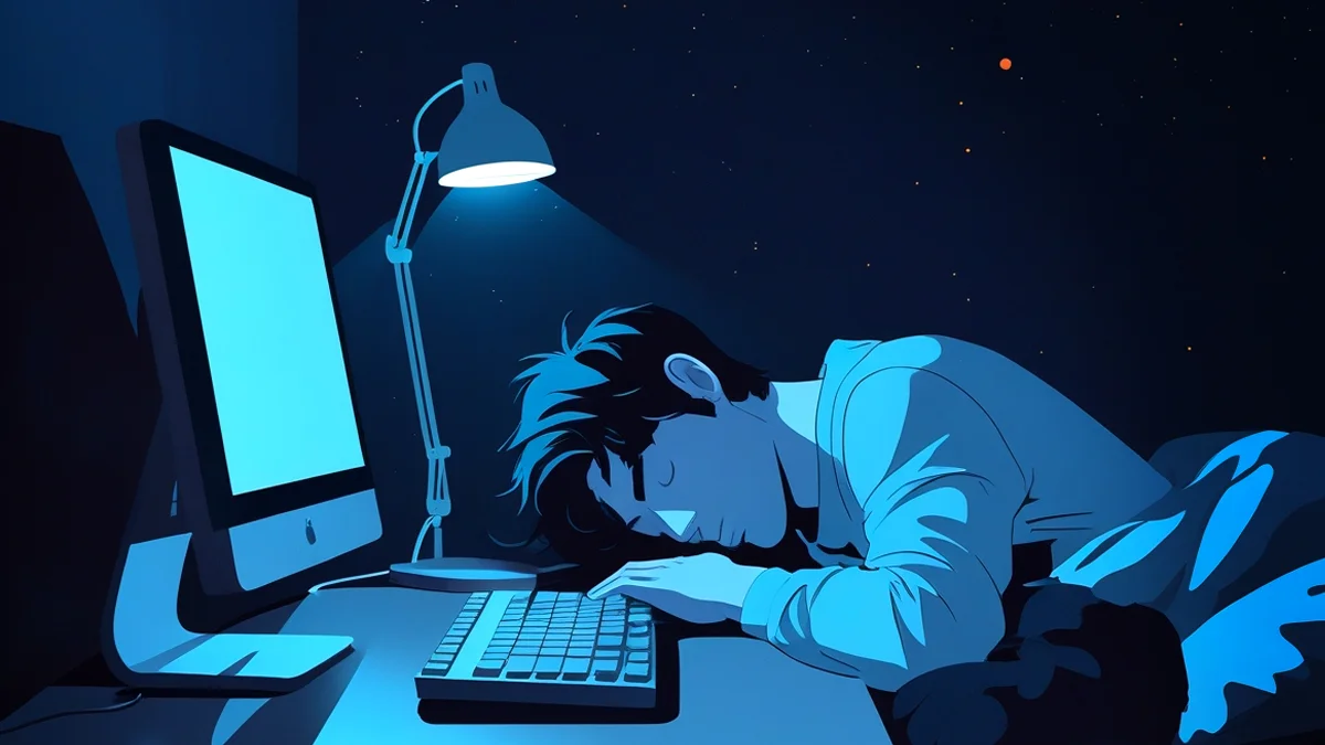 Profissional ocupado em frente ao computador refletindo sobre a importância de estudar e se atualizar no marketing digital e design.