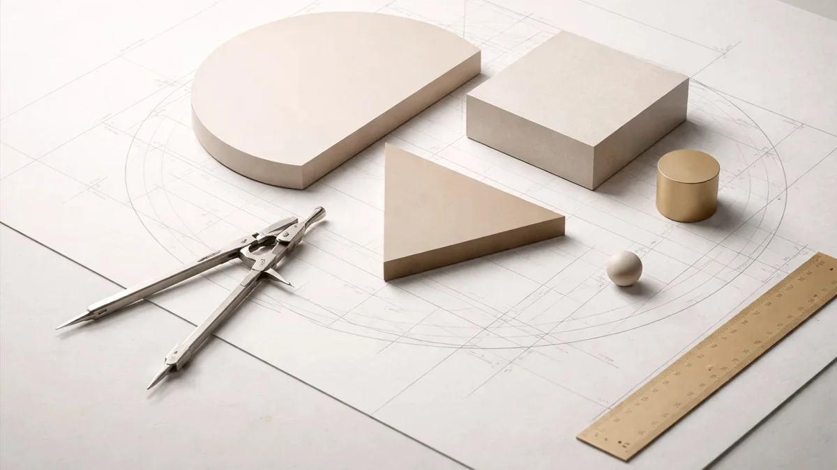 Representação abstrata de design estratégico unindo elementos de branding e interface digital de forma harmoniosa.