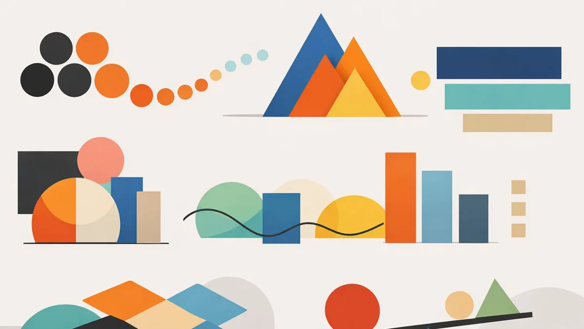 Representação gráfica de elementos de design demonstrando princípios de Gestalt, hierarquia visual e equilíbrio cromático.