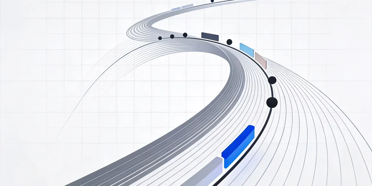 Gráfico abstrato demonstrando curvas de velocidade (easing) aplicadas a elementos de interface, comparando movimento linear com movimento orgânico.