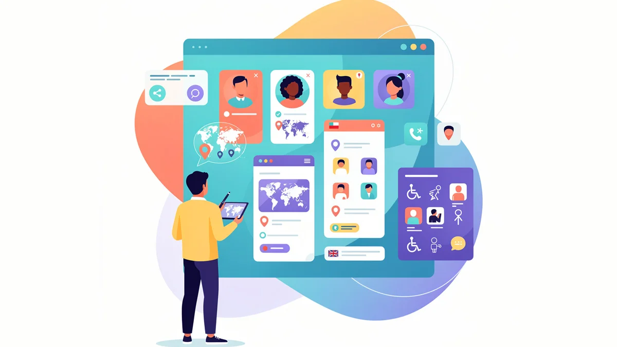 Designer analisando interfaces digitais com foco em diversidade cultural, representando a união entre tecnologia e antropologia.