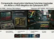 Comparação visual entre interfaces futuristas inspiradas em Akira e o HUD diegético de Cyberpunk 2077.