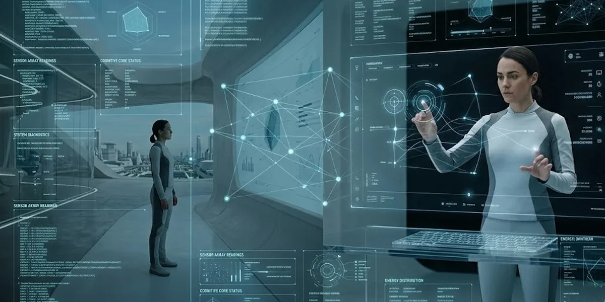 Análise visual comparativa de ambientes futuristas limpos e interfaces minimalistas no cinema de ficção científica.