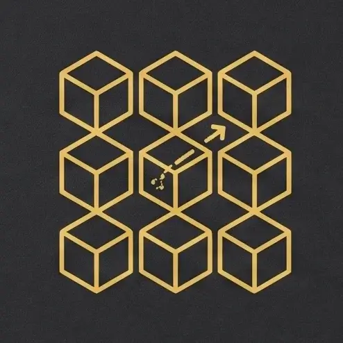 Ícone de malha modular geométrica representando a criação de Design Systems e interfaces escaláveis para produtos digitais.