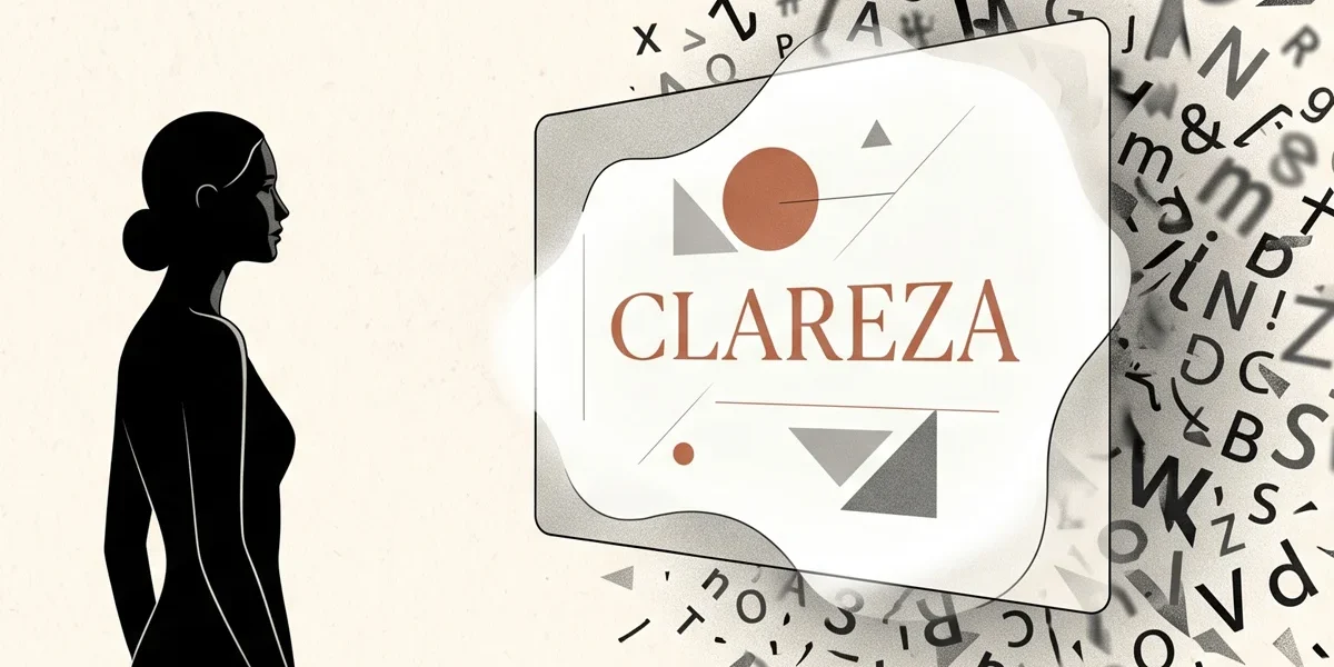 Ilustração editorial minimalista mostrando o contraste entre uma mensagem visual limpa e a fragmentação do ruído textual ao redor.