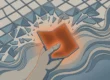 Ilustração minimalista mostrando um grid geométrico rígido se transformando em formas fluidas ao redor de uma tela dobrável.